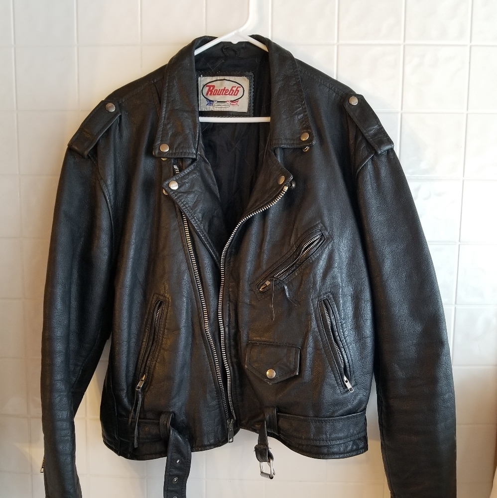 Route 66 Leather Biker Jacket VTG